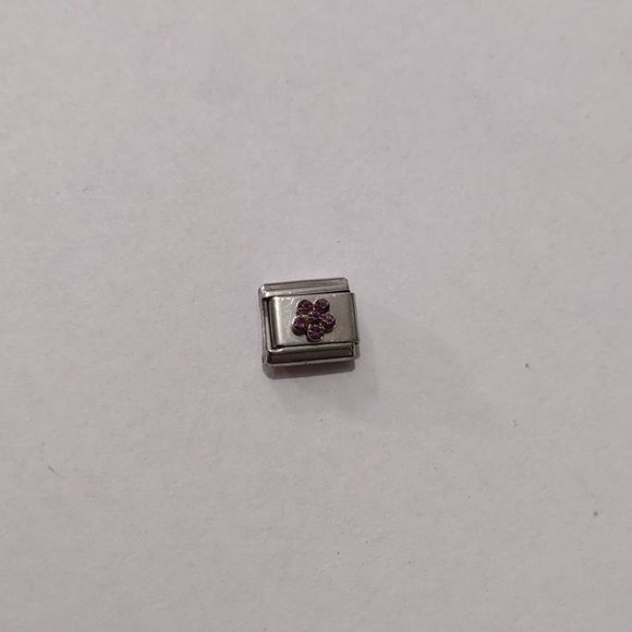 Rhinestones  Purple Flower Italian Link Stainless Steel Nomination Style Charm - Picture 1 of 3